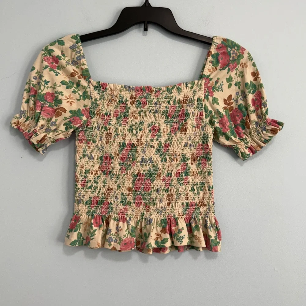 Polo Ralph Lauren  Girls Floral Smocked Cotton Jersey Peplum Top Size L(12-14)